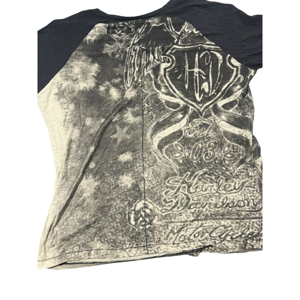 Harley-Davidson Women’s Burnout Raglan V-Neck Tee - Studded Shield Logo - XL - Picture 2 of 5
